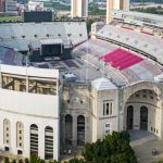 Looking down at The Ohio State Unerversity Stadium set up for a concert