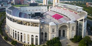 Looking down at The Ohio State Unerversity Stadium set up for a concert